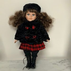 Porcelain Doll Collectors Choice Plaid Skirt Black Jacket